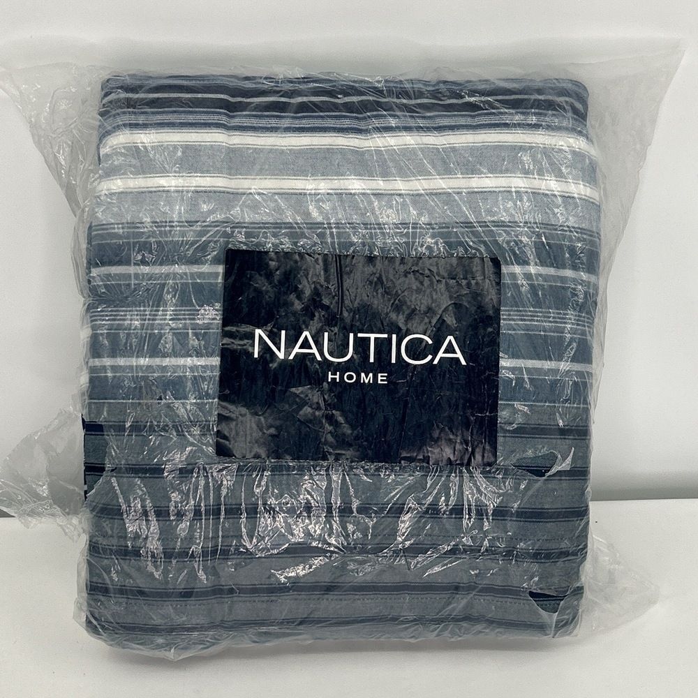 NWT Nautica Grey Blue Striped Quilted Comforter Home Decor